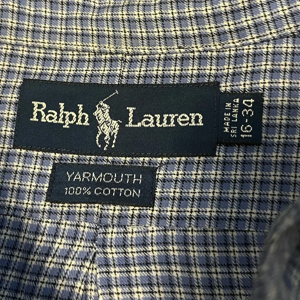 Blue plaid long sleeved Polo shirt